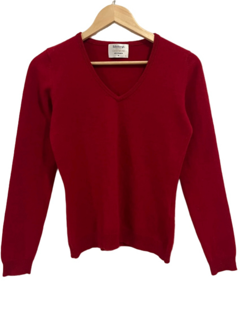Red Edinburgh 100% Cashmere V-Neck Long Sleeve Knit Sweater Luxuriously Soft